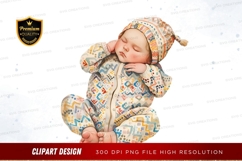 Sleeping baby in patterned onesie Product Image 1