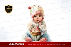 Baby with cupcake clipart png Product Image 1