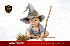Baby witch on broom clipart png Product Image 1