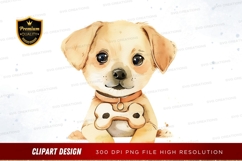 Cute puppy with bone clipart png Product Image 1