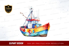 Colorful fishing boat clipart png Product Image 1
