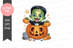 Funny frankenstein in pumpkin clipart png Product Image 1