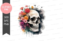 Skull with flowers clipart png Product Image 1