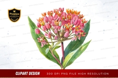 Pink flower with green leaves clipart png Product Image 1