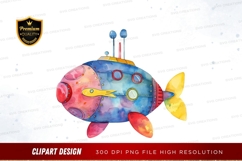 Colorful fish spaceship clipart png Product Image 1