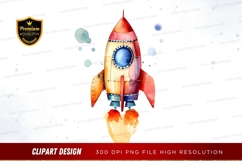 Watercolor rocket launch clipart png Product Image 1