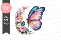 Colorful butterfly with flowers clipart png Product Image 1