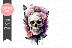 Skull with flowers and butterflies clipart png Product Image 1