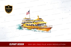 Yellow ferry boat with american flag Product Image 1