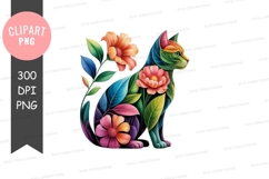 Colorful cat with flowers clipart png Product Image 1