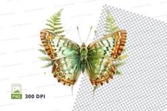 Green and orange butterfly with ferns clipart png Product Image 1