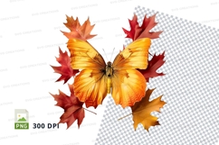 Autumn butterfly with leaves clipart png Product Image 1