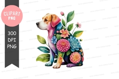Colorful puppy with flowers clipart png Product Image 1
