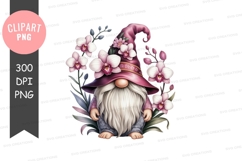 Whimsical gnome with flowers clipart png Product Image 1
