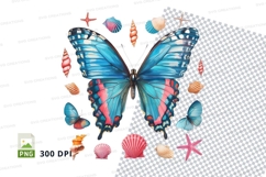 Colorful butterfly and seashell clipart png Product Image 1