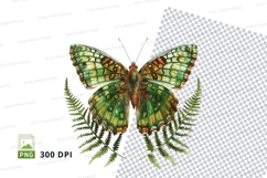 Green and orange butterfly on ferns clipart png Product Image 1