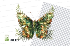 Green butterfly with botanical elements Product Image 1