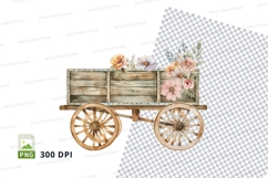 Vintage wooden cart with flowers clipart png Product Image 1