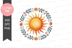 Vibrant sun with floral wreath clipart png Product Image 1