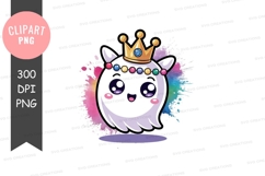 Whimsical ghost with crown clipart png Product Image 1