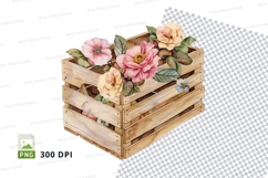 Wooden crate with floral design clipart png Product Image 1