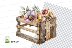 Wooden crate with floral arrangement clipart png Product Image 1