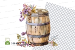Wooden barrel with floral decorations clipart png Product Image 1