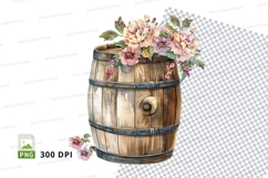 Wooden barrel with flowers clipart png Product Image 1