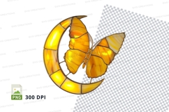 Golden butterfly on a crescent moon clipart png Product Image 1
