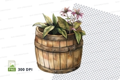 Wooden barrel with flowers clipart png Product Image 1