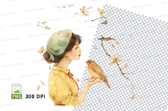 Woman with bird clipart png Product Image 1