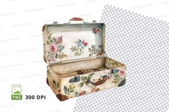 Vintage floral suitcase clipart png Product Image 1