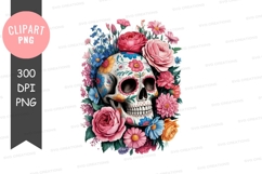 Colorful sugar skull surrounded by flowers Product Image 1