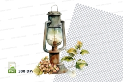 Vintage lantern with leaves clipart png Product Image 1
