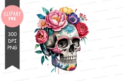 Floral sugar skull clipart png Product Image 1
