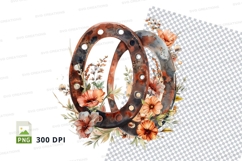 Rustic horseshoe with floral design clipart png Product Image 1