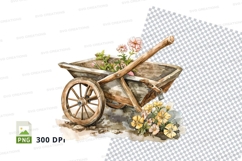 Wooden wheelbarrow with flowers clipart png Product Image 1
