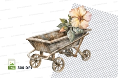 Rustic wooden wheelbarrow with large flower Product Image 1