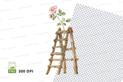 Rustic ladder with blooming rose clipart png Product Image 1