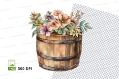 Wooden barrel with flowers clipart png Product Image 1