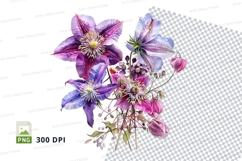Beautiful bouquet of purple flowers clipart png Product Image 1