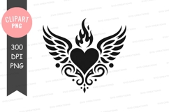 Fiery heart with wings clipart png Product Image 1