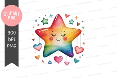 Rainbow star with hearts clipart png Product Image 1