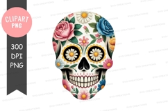 Floral sugar skull clipart png Product Image 1