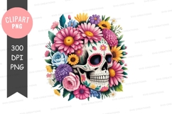 Colorful sugar skull with flowers clipart png Product Image 1