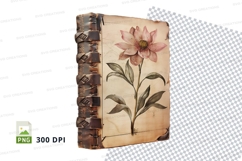 Vintage book with pink flower clipart png Product Image 1