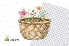 Wicker basket with flowers clipart png Product Image 1
