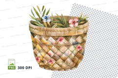 Decorative woven basket with flowers Product Image 1