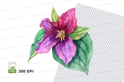 Vibrant purple flower with green leaves clipart png Product Image 1