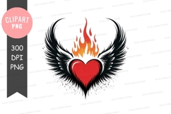 Fiery heart with wings clipart png Product Image 1